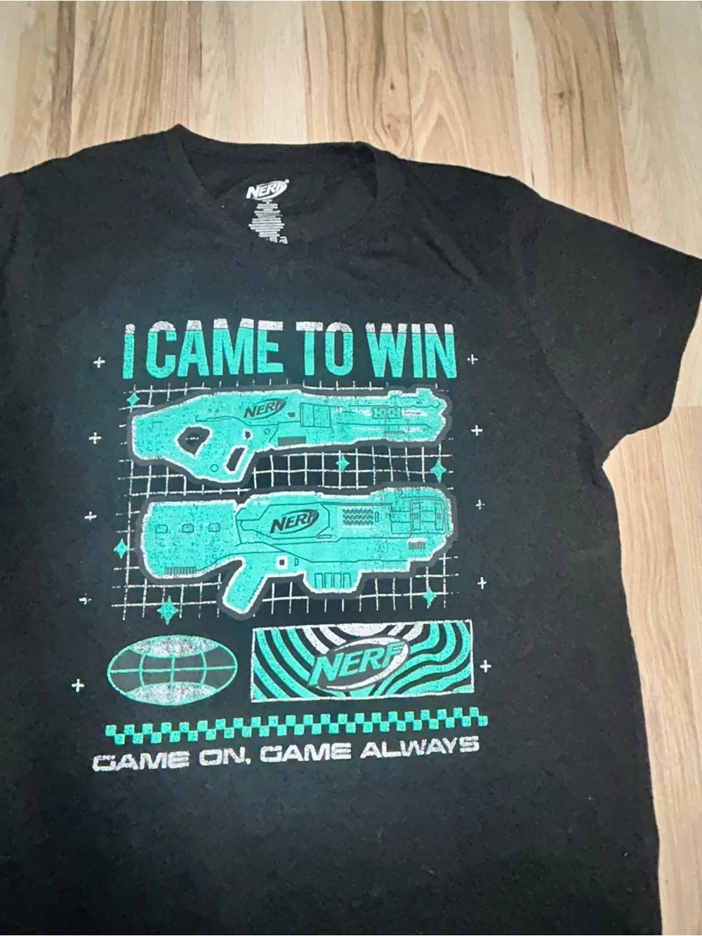 Nerf Black Tee with Teal Game Graphics